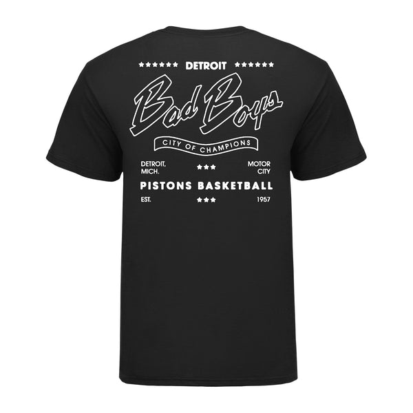 2024-25 Detroit Pistons City Edition Bad Boys Outline T-Shirt In Black  - Back View