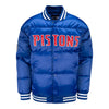 PISTONS X TY MOPKINS DETROIT PISTONS DOWN BUBBLE JACKET IN BLUE - FRONT VIEW