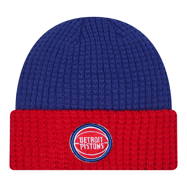 Detroit Pistons New Era Primary Waffle Knit In Blue & Red - Front View