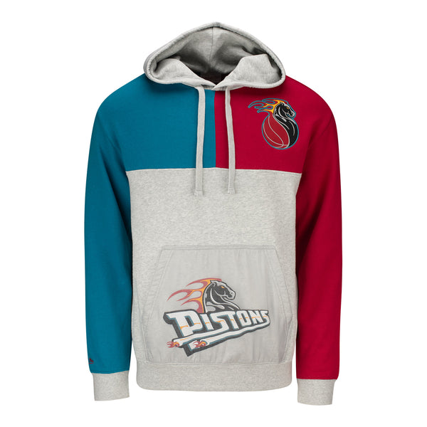 Detroit Pistons Mitchell and Ness NBA Tie Breaker Fleece In Grey - Front View