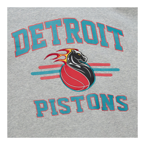 Mitchell & Ness Pistons Hardwood Classic Crewneck Sweatshirt In Grey - Front Logo View