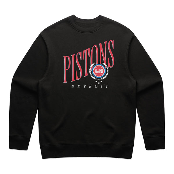 Detroit Pistons Vintage Collection Wave Crewneck Sweatshirt In Black - Front View