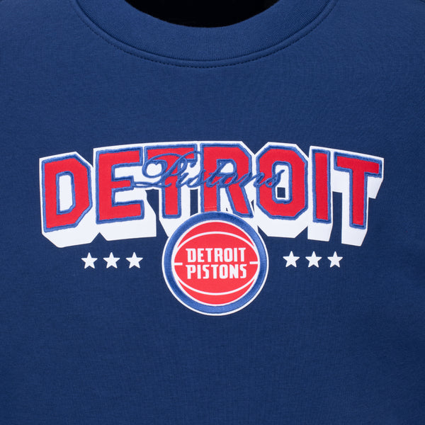 Detroit Pistons Applique Wordmark Crewneck Sweatshirt - Embroidery Detail