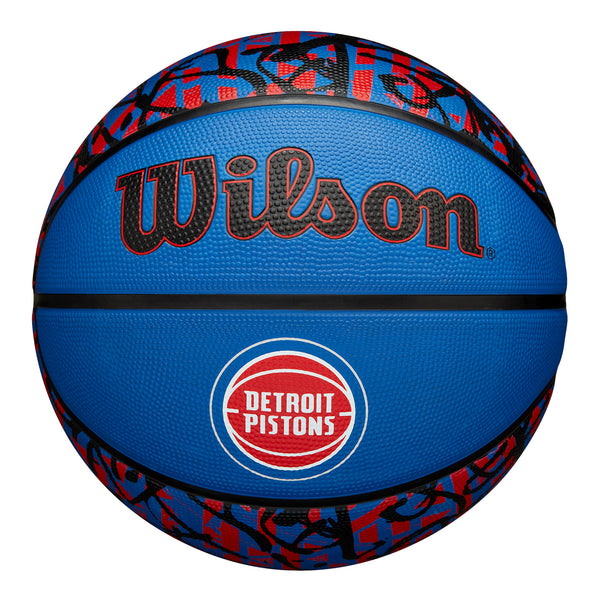 Detroit Pistons Graffiti Full Size Basketball In Blue - Front View