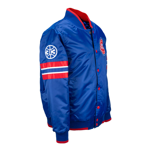 Youth Detroit Pistons Starter Scout Satin Snap Up Jacket In Blue - Front Right View