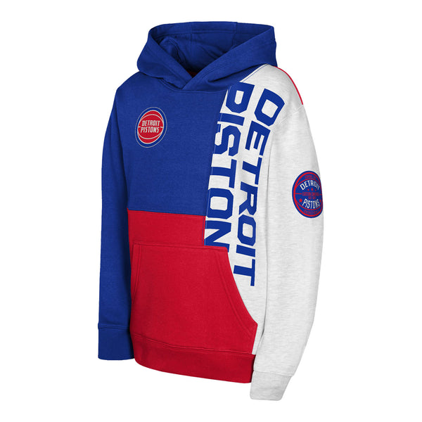 Youth Detroit Pistons Outerstuff Splash Colorblock Hooded Sweatshirt In Blue - Front View