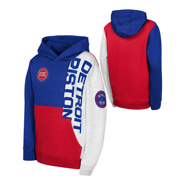 Youth Detroit Pistons Outerstuff Splash Colorblock Hooded Sweatshirt In Blue - Front & Back View