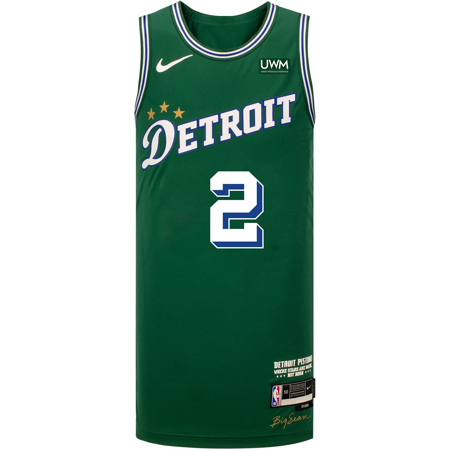 Nike Men's 2022-23 City Edition Detroit Pistons Cade Cunningham #2 Green Dri-Fit Swingman Jersey, Medium